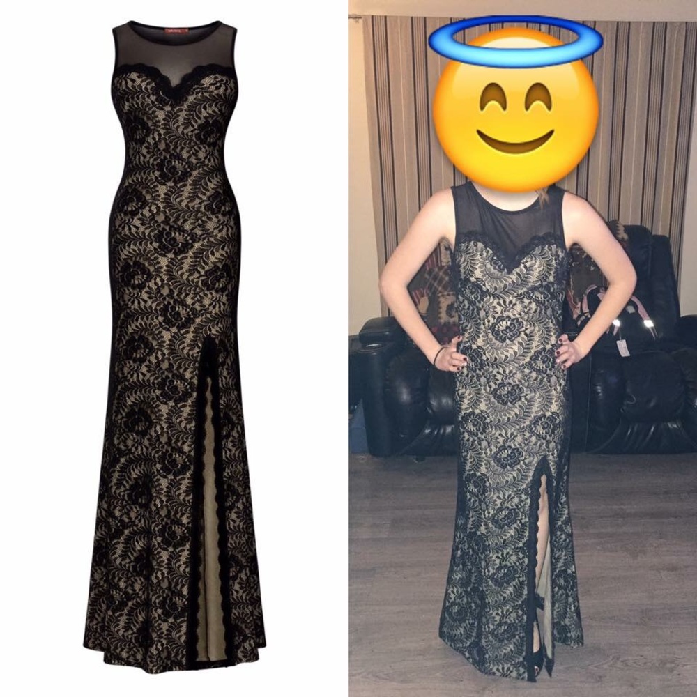 Retro Flare Lace Split Side Evening Maxi Dress